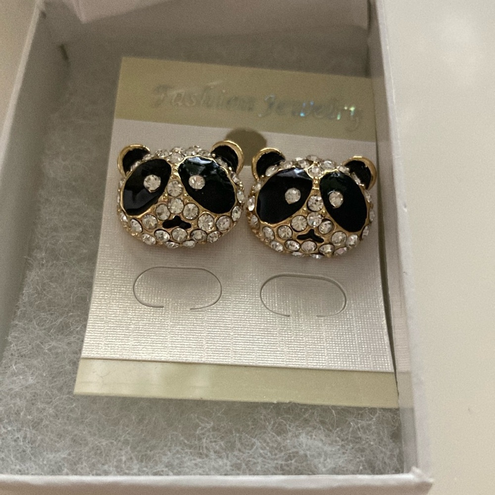 Panda Crystal Stud Earrings for Kids